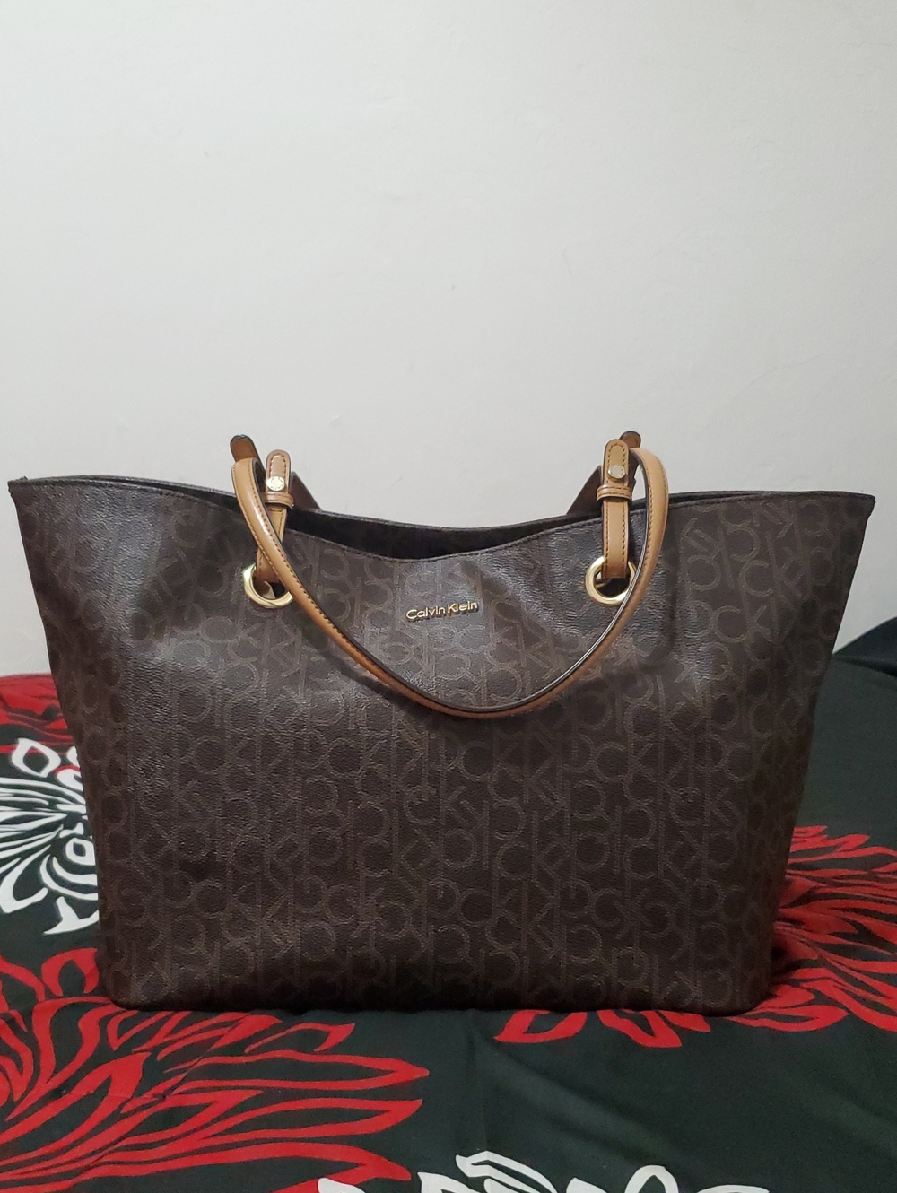Calvin Klein Dark Brown Monogram Tote Bag